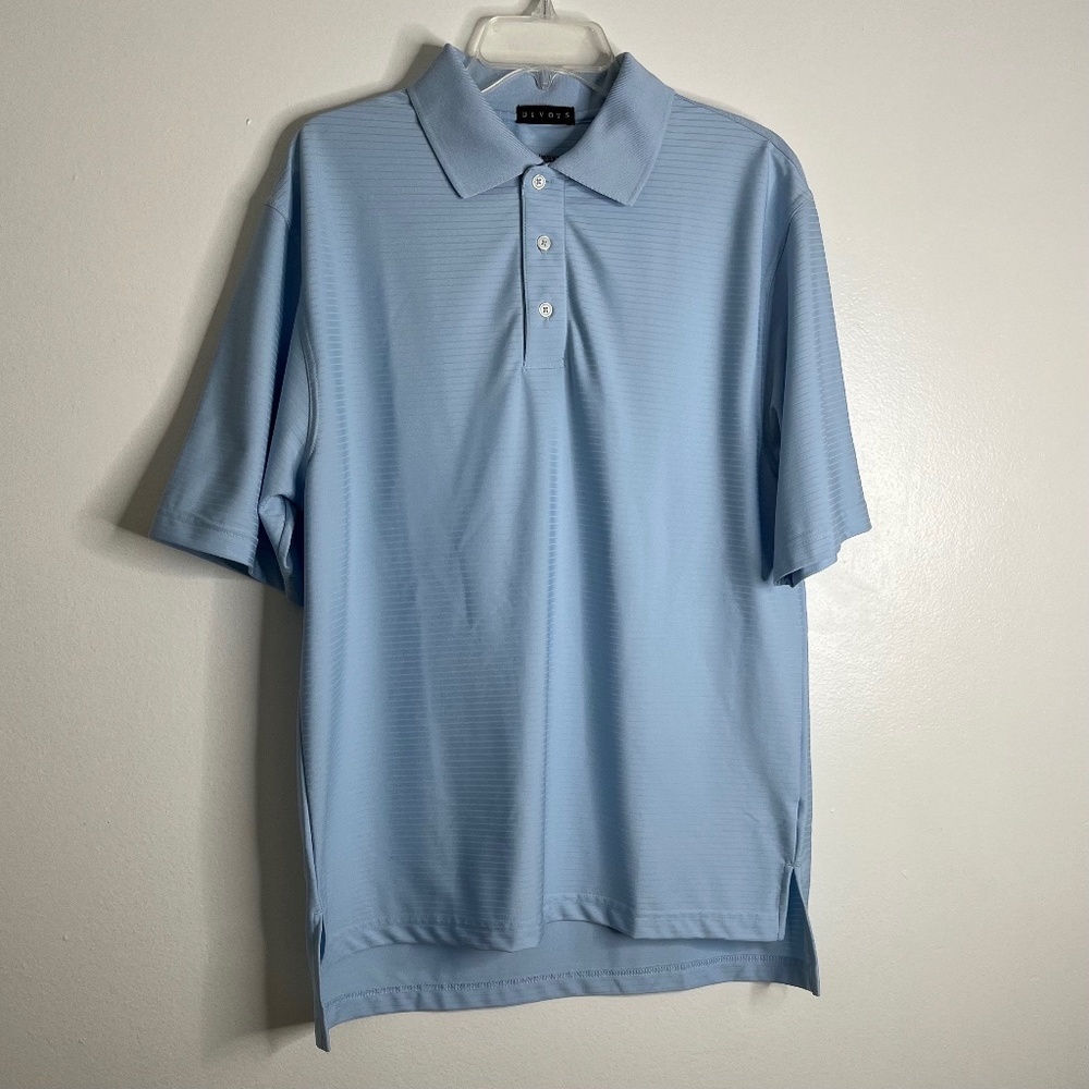 Divots Polo Shirt Men’s Driway Advanced Moisture System Light Blue 3 Button Sz M